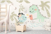 Naklejki dla dzieci na ścianę Zabawne dinozaury z telefonem 32265 Naklejkomania - zdjecie 1 - miniatura