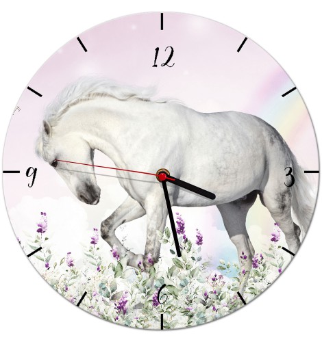 Zegar do pokoju dla dziewczynki Biały koń na łące Z062 Naklejkomania - zdjecie 1
