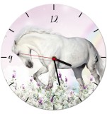Zegar do pokoju dla dziewczynki Biały koń na łące Z062 Naklejkomania - zdjecie 1 - miniatura