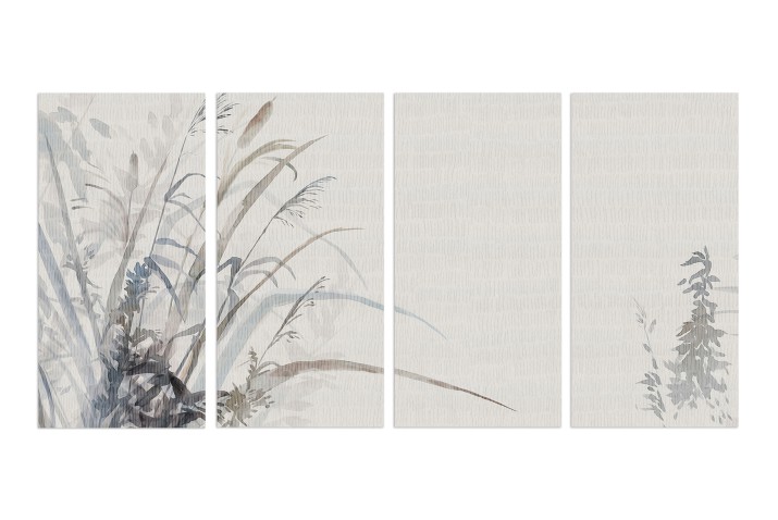 Czteroczęściowy obraz Liście i gałęzie - delikatna, niebieskobrązowa akwarela 32536 Naklejkomania - zdjecie 1