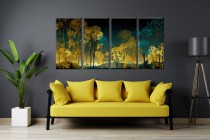 Czteroczęściowy obraz Fantastyczny las złota i błękitu 32532 Naklejkomania - zdjecie 2 - miniatura