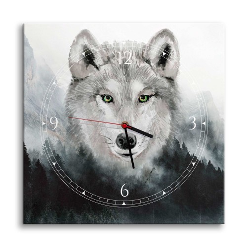 Zegar z klimatycznym obrazem Wilk wśród lasu i gór 25310 Naklejkomania - zdjecie 1