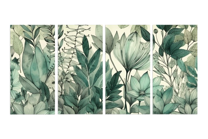 Czteroczęściowy obraz Botanika - odcienie zieleni 32520 Naklejkomania - zdjecie 1