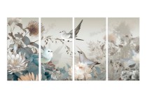 Czteroczęściowy obraz Ptaki wśród kwiatów 32539 Naklejkomania - zdjecie 1 - miniatura