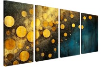 Czteroczęściowy, abstrakcyjny obraz Mgławica i złoto na granacie 32554 Naklejkomania - zdjecie 2 - miniatura
