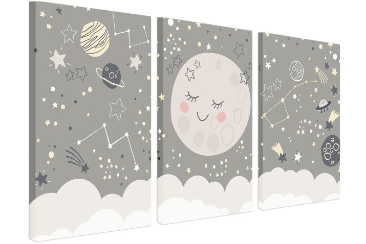 Tryptyk do pokoju dziecięcego Urokliwy kosmos w beżu 32446 - zdjęcie 3