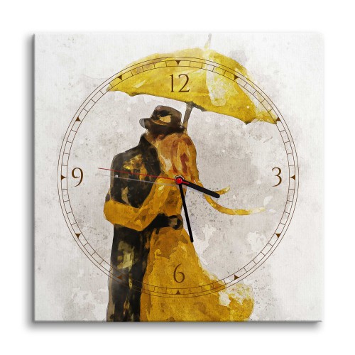 Zegar z obrazem Zakochani pod żółtym parasolem 25309 Naklejkomania - zdjecie 1