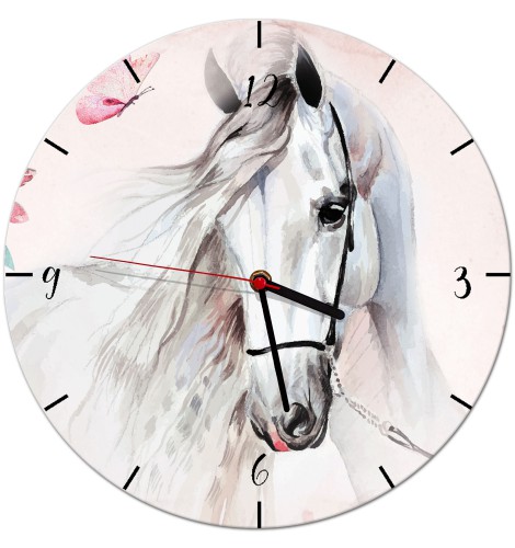 Zegar na ścianę do pokoju dziecięcego Pastelowy koń z motylem Z060 Naklejkomania - zdjecie 1