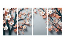 Czteroczęściowy obraz Papierowe drzewa z białymi i różowymi kwiatami 32562 Naklejkomania - zdjecie 1 - miniatura
