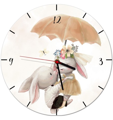 Zegar dla dzieci Zakochane króliczki w beżu Z065 Naklejkomania - zdjecie 1