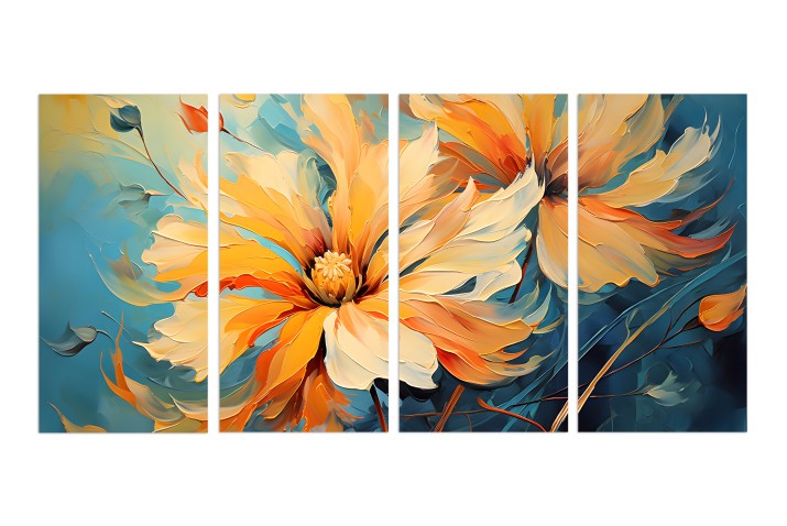 Czteroczęściowy obraz Kwiat - gęsta farba 32568 Naklejkomania - zdjecie 1