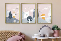 Pastelowe plakaty do pokoju dziecięcego Animowana kraina: miś, króliczek, lisek kd078 Naklejkomania - zdjecie 5 - miniatura