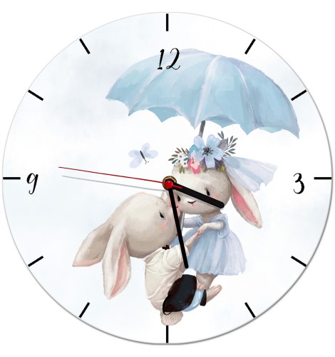 Zegar dla dzieci Zakochane króliczki w błękicie Z064 Naklejkomania - zdjecie 1