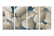 Czteroczęściowy obraz Białe liście ze złotymi konturami 32548 Naklejkomania - zdjecie 1 - miniatura