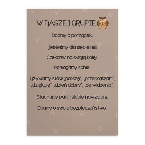 Plakat na ścianę do przedszkola - zasady zachowania, grupa Sówki 25833 - zdjęcie 4