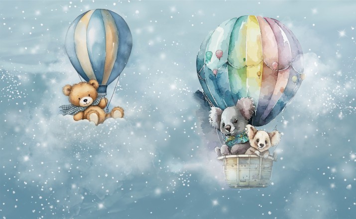 Dziecięca fototapeta Niebo z gwiazdami, misie i balony 21267 - zdjęcie 2