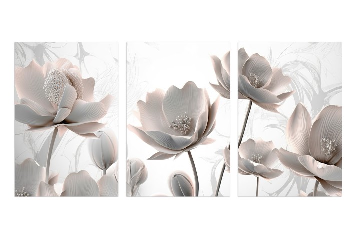 Tryptyk Trójwymiarowe kwiaty 32454 Naklejkomania - zdjecie 1