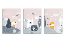 Pastelowe plakaty do pokoju dziecięcego Animowana kraina: miś, króliczek, lisek kd078 Naklejkomania - zdjecie 4 - miniatura