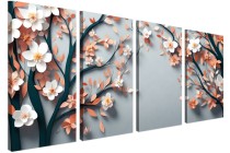 Czteroczęściowy obraz Papierowe drzewa z białymi i różowymi kwiatami 32562 Naklejkomania - zdjecie 2 - miniatura