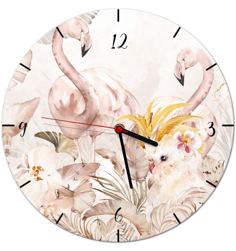 Dziecięcy, pastelowy zegar na ścianę Papuga i flamingi Z063 Naklejkomania - zdjecie 1