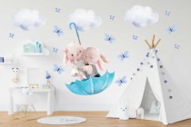 Naklejki dla dzieci Zakochane króliczki - podróż wśród chmurek, gwiazdek i motyli 22072 Naklejkomania - zdjecie 1 - miniatura