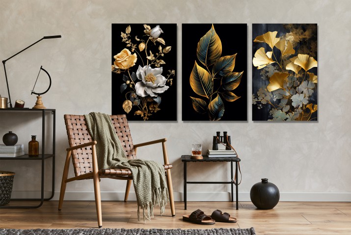 Tryptyk w stylu glamour Złote kompozycje florystyczne 32459 - zdjęcie 2