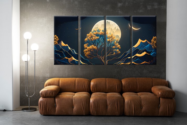 Czteroczęściowy obraz w stylu fantasy Nocny pejzaż 32570 - zdjęcie 3