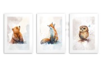 Akwarelowe plakaty dziecięce Bajkowe zwierzątka: Niedźwiedź, lis, sówka kd077 Naklejkomania - zdjecie 4 - miniatura