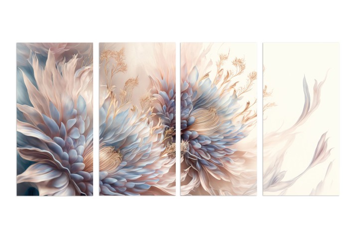 Czteroczęściowy, pastelowy obraz Płynne kwiaty 32495 Naklejkomania - zdjecie 1