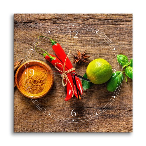 Obraz do kuchni z zegarem Wyraziste smaki - przyprawy, warzywa, owoce i zioła 25319