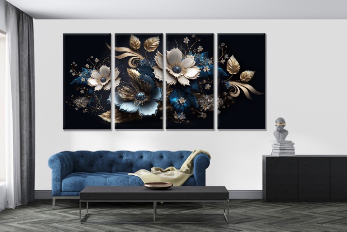 Czteroczęściowy obraz Fantastyczne kwiaty glamour 322493 - zdjęcie 2