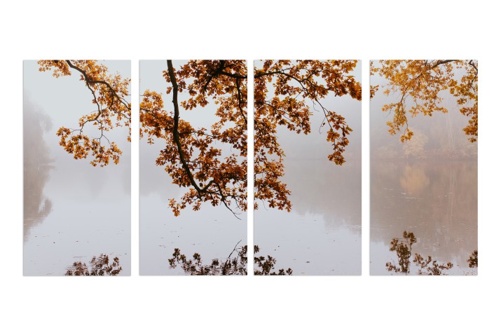 Czteroczęściowy obraz Jesienny pejzaż nad jeziorem 32505