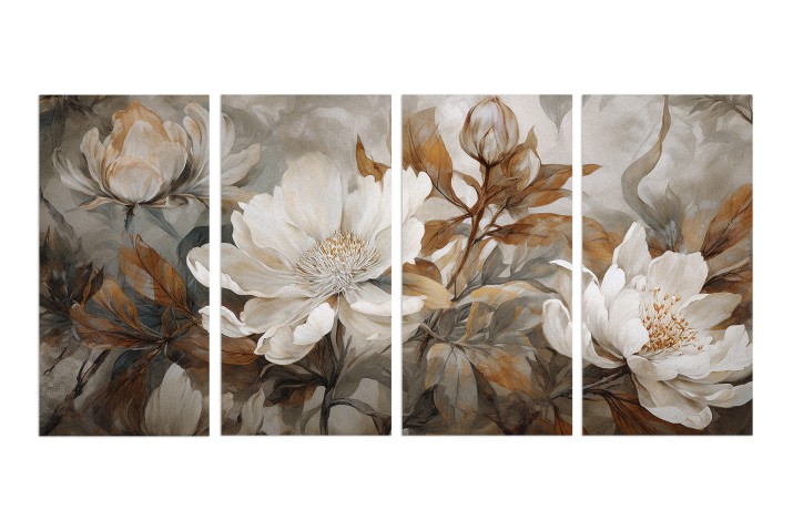 Czteroczęściowy obraz Białe kwiaty w sepii 32528 Naklejkomania - zdjecie 1