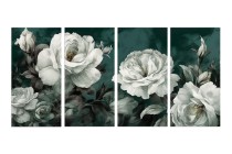 Czteroczęściowy obraz Białe róże na ciemnym tle 32538 Naklejkomania - zdjecie 1 - miniatura