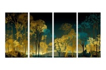 Czteroczęściowy obraz Fantastyczny las złota i błękitu 32532 Naklejkomania - zdjecie 1 - miniatura