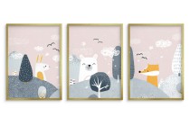 Pastelowe plakaty do pokoju dziecięcego Animowana kraina: miś, króliczek, lisek kd078 Naklejkomania - zdjecie 3 - miniatura
