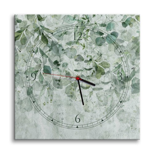 Zegar z obrazem Zielone, akwarelowe liście 25305 Naklejkomania - zdjecie 1