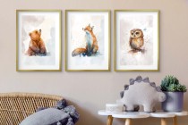 Akwarelowe plakaty dziecięce Bajkowe zwierzątka: Niedźwiedź, lis, sówka kd077 Naklejkomania - zdjecie 5 - miniatura