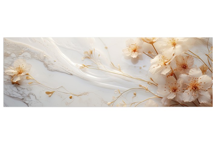 Obraz Biało złote kwiaty na marmurze 32485 Naklejkomania - zdjecie 1