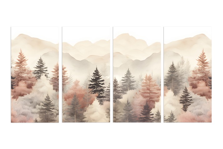 Czteroczęściowy obraz Las i wzgórza w jesiennych kolorach 32565
