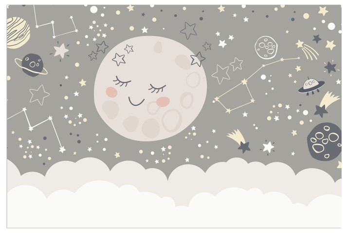 Obraz do pokoju dziecięcego Śpiący księżyc i beżowy kosmos 32480 Naklejkomania - zdjecie 1