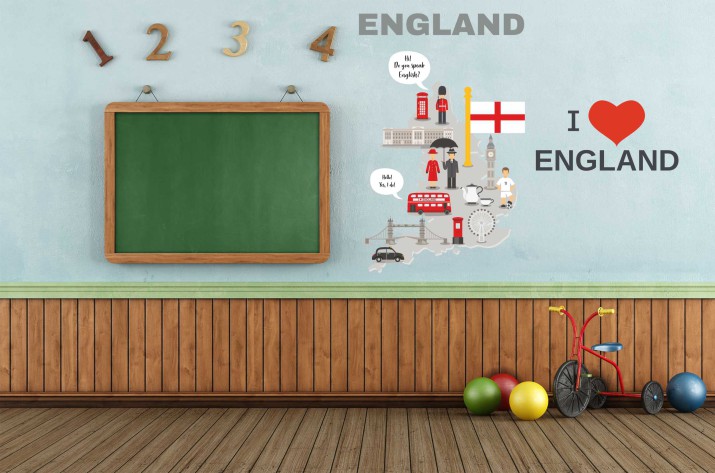 Naklejki dla dzieci na ścianę do szkoły i klasy językowej Mapa Anglii