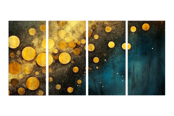 Czteroczęściowy, abstrakcyjny obraz Mgławica i złoto na granacie 32554 Naklejkomania - zdjecie 1