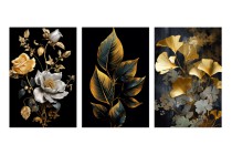 Tryptyk w stylu glamour Złote kompozycje florystyczne 32459 Naklejkomania - zdjecie 1 - miniatura