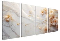 Czteroczęściowy obraz Białe kwiaty na marmurze 32465 Naklejkomania - zdjecie 3 - miniatura