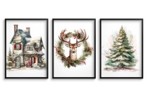 Zestaw trzech plakatów Święta: renifer, choinka i ozdoby KP381 Naklejkomania - zdjecie 1 - miniatura