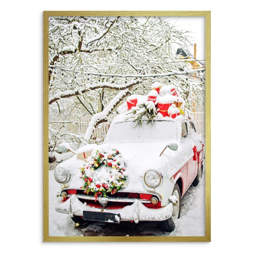 Świąteczny plakat Retro auto przykryte śniegiem  61682 - zdjęcie 2
