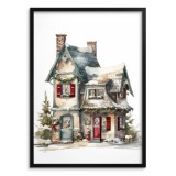 Świąteczny, akwarelowy plakat Zimowe domostwo 61647 Naklejkomania - zdjecie 1 - miniatura