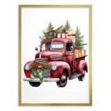 Malowany, świąteczny plakat Samochód z prezentami i choinkami 61675 Naklejkomania - zdjecie 2 - miniatura
