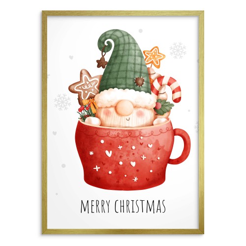 Świąteczny, uroczy plakat Merry Christmas - kubek ze skrzatem i słodyczami 61652 - zdjęcie 2